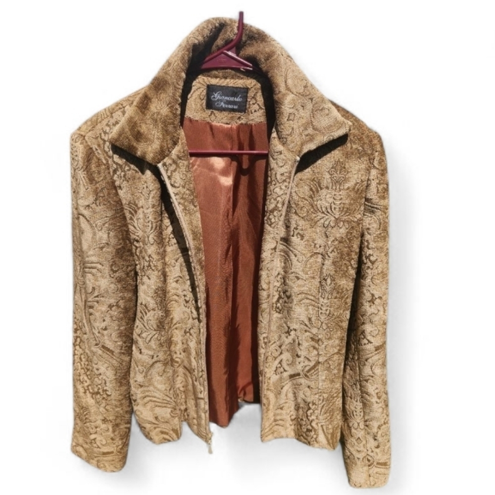 Womens Giancarlo Ferrari Vintage GOLD Jacket GYPSY Festival BOHO lined Zip